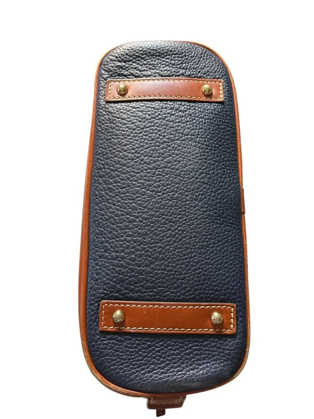 Dooney & Bourke Pebble Grain Zip Zip Satchel Navy Blue Brown Trim 12
